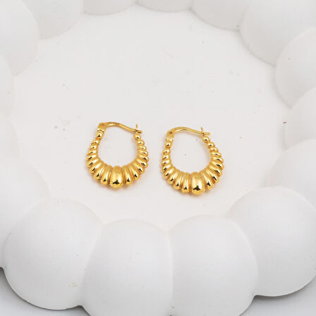 Midye Kabuğu Altın Halka Küpe