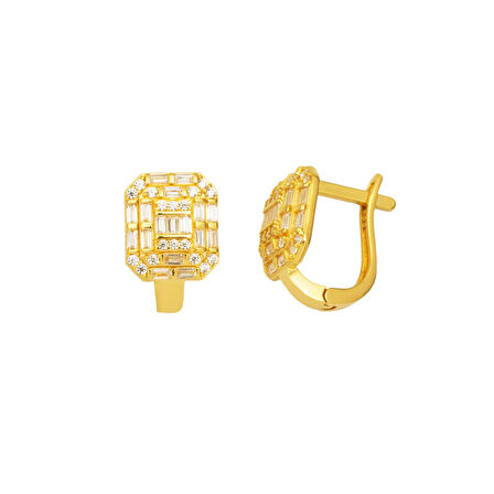 Parça Bagetli Altın Küpe