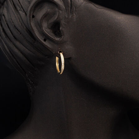 Tamtur Taşlı 14 Ayar Altın Halka Küpe