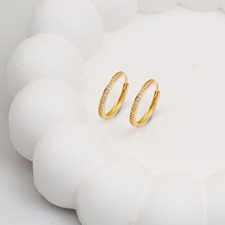 Tamtur Taşlı 14 Ayar Altın Halka Küpe