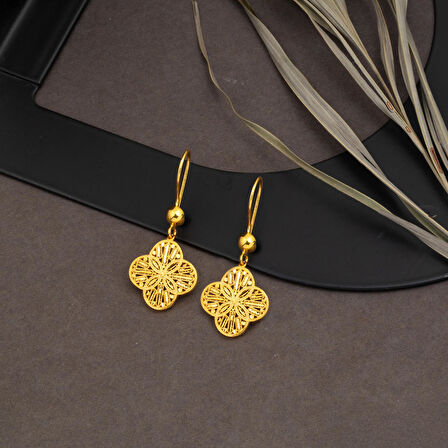 Yaşam Çiçeği Sallantılı 14 Ayar Altın Küpe