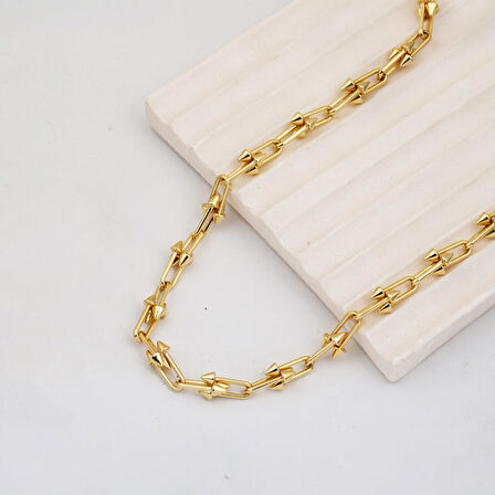 Çivili Tiffany Zincir Kolye 14 Ayar Altın 50 cm.