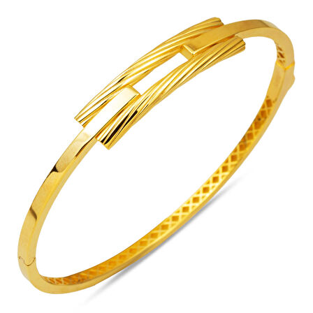 Burgulu Kaburga Kelepçe Altın Bilezik 14 Ayar