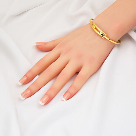 Burgulu Kaburga Kelepçe Altın Bilezik 14 Ayar