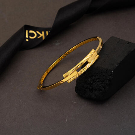 Burgulu Kaburga Kelepçe Altın Bilezik 14 Ayar