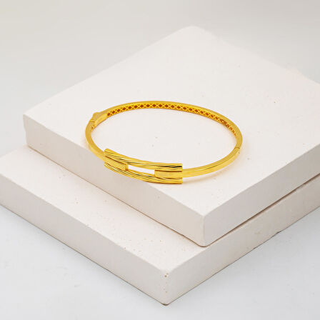 Burgulu Kaburga Kelepçe Altın Bilezik 14 Ayar