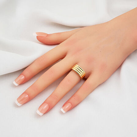 Çizgili Altın Üçlü Takı Seti 14 Ayar