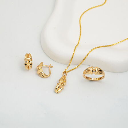 Kristal Düğüm 14 Ayar Altın Takı Seti