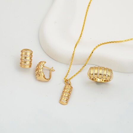 Sıra Taşlı 14 Ayar Altın Takı Seti