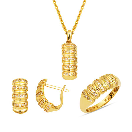 Atlamalı Taşlı 14 Ayar Üçlü Altın set