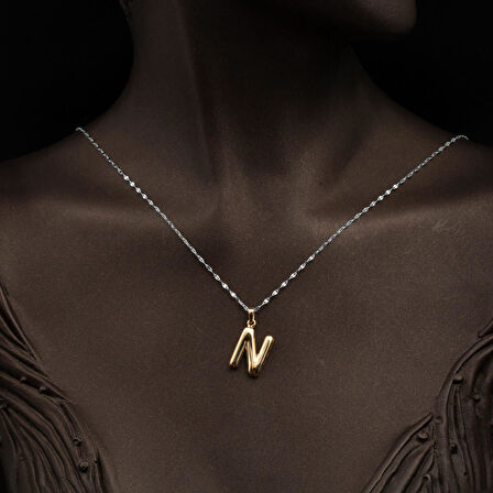 N Balon Harfi 14 Ayar Altın Kolye Ucu