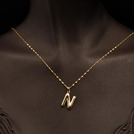 N Balon Harfi 14 Ayar Altın Kolye