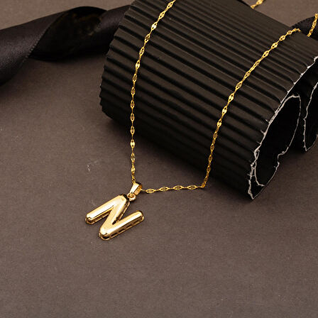 N Balon Harfi 14 Ayar Altın Kolye