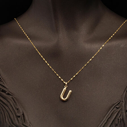 14 Ayar Altın Balon U Harf Kolye