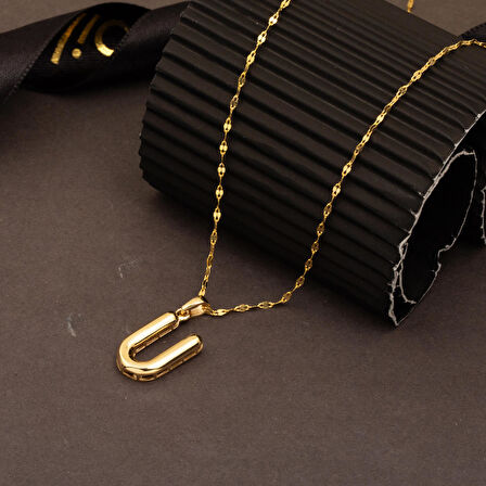 14 Ayar Altın Balon U Harf Kolye