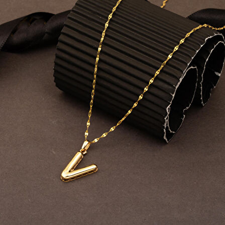 Kadın 14 Ayar Altın Balon V Harfi Kolye