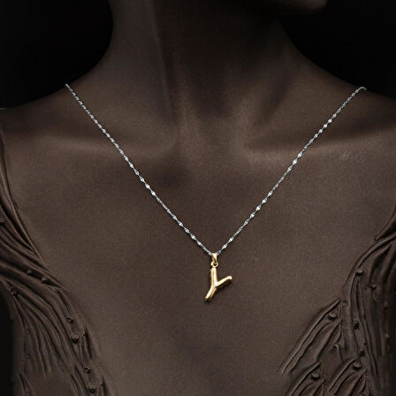 Balon Formlu Y Harfi Kolye Ucu 14 Ayar Altın