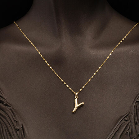 Balon Formlu Y Harfi Kolye 14 Ayar Altın