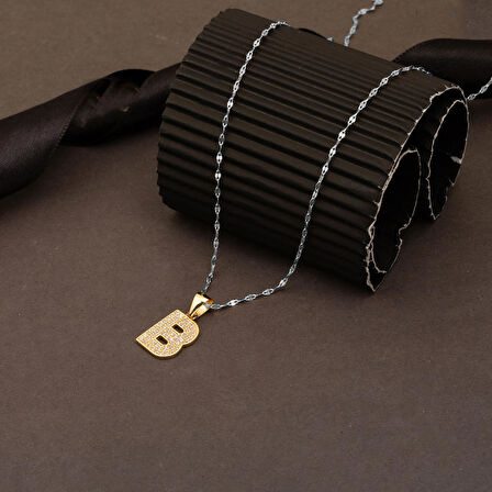 B Baş Harfi 14 Ayar Altın Kolye Ucu