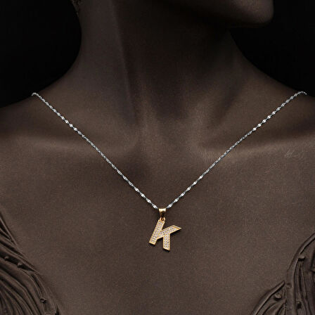 K Harfi Altın Kolye Ucu 14 Ayar