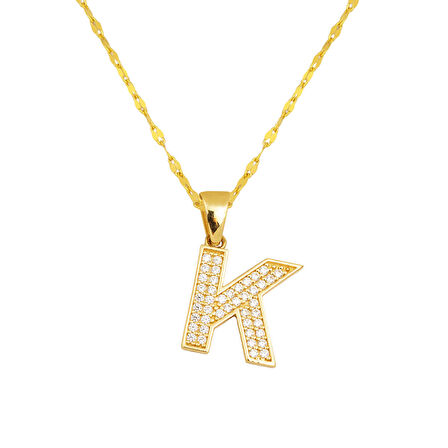 K Harfi Altın Kolye 14 Ayar