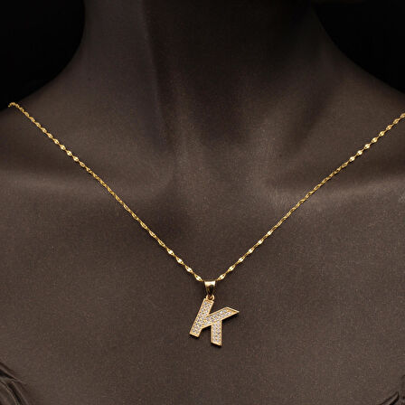 K Harfi Altın Kolye 14 Ayar