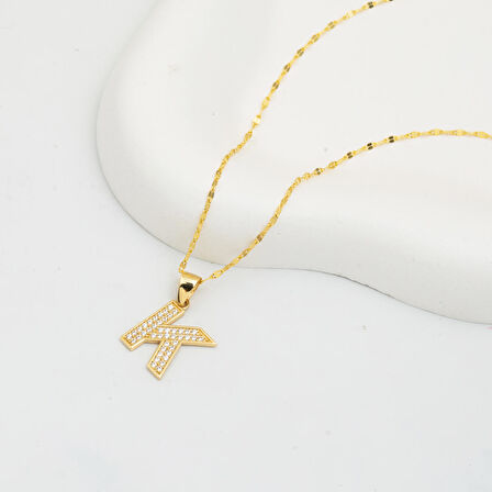 K Harfi Altın Kolye 14 Ayar