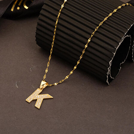 K Harfi Altın Kolye 14 Ayar