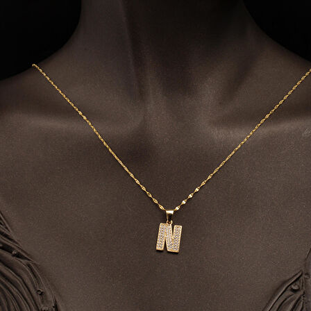 N Harfi 14 Ayar Altın Kadın Kolye