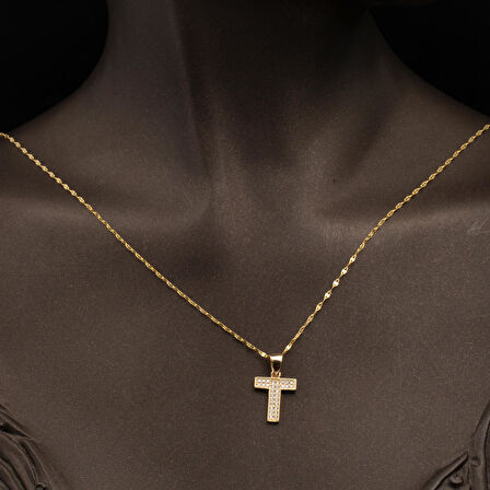 T Harfi 14 Ayar Altın Kolye