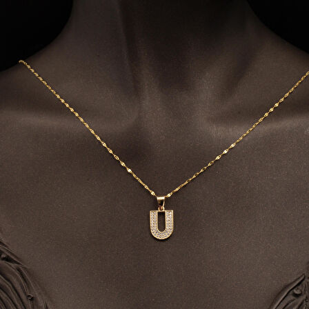 U Baş Harfi 14 Ayar Altın Kolye