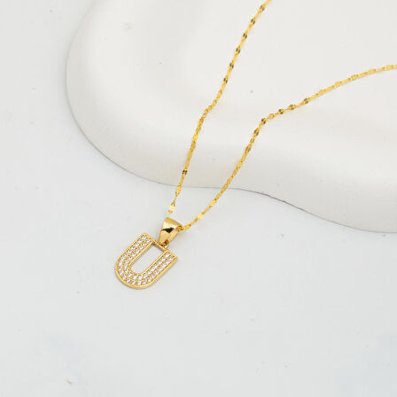 U Baş Harfi 14 Ayar Altın Kolye