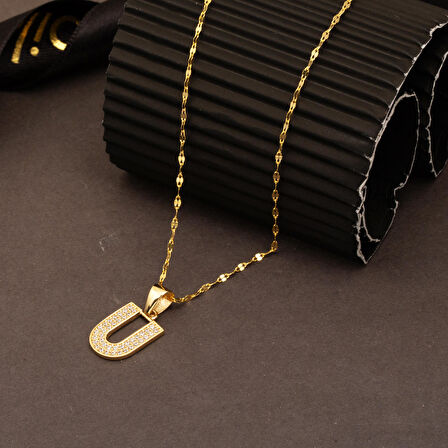 U Baş Harfi 14 Ayar Altın Kolye