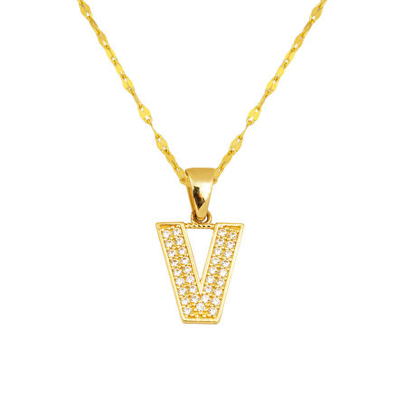 V Harfi 14 Ayar Altın Kolye