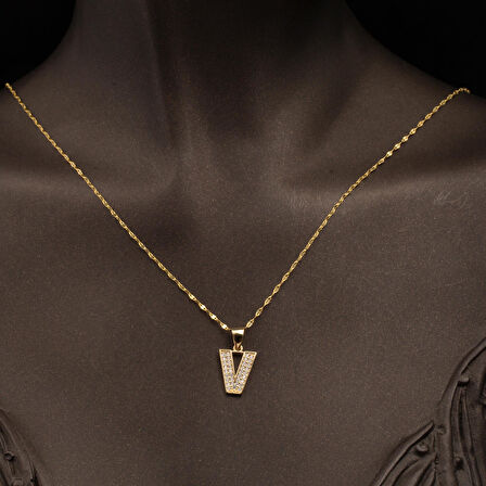 V Harfi 14 Ayar Altın Kolye