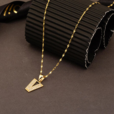 V Harfi 14 Ayar Altın Kolye