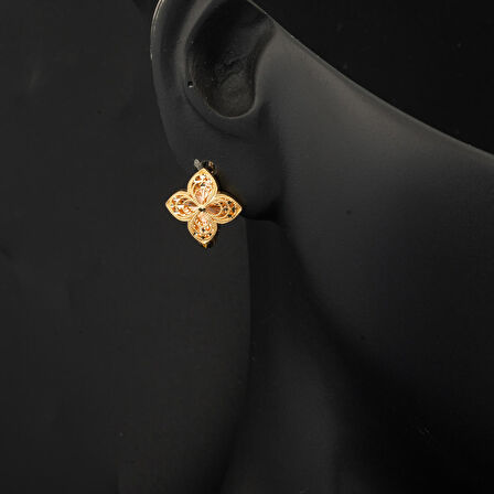 İşlemeli Zambak Altın Küpe 14 Ayar