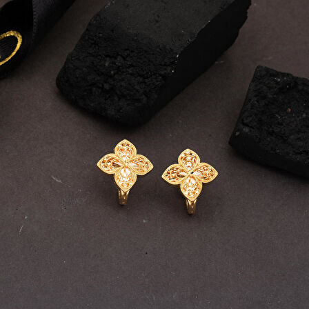 İşlemeli Zambak Altın Küpe 14 Ayar