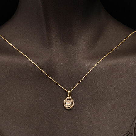 Oval Baget Kolye 14 Ayar Altın