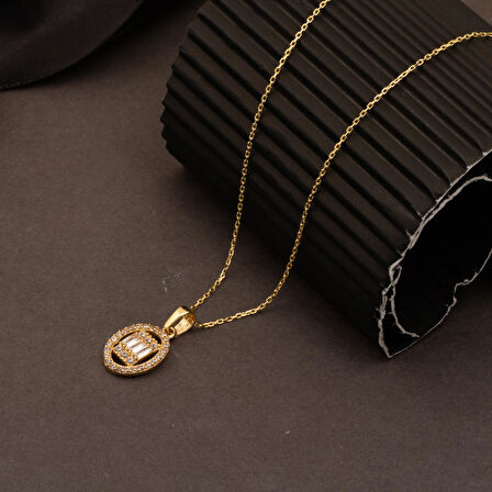 Oval Baget Kolye 14 Ayar Altın