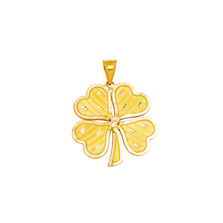 Hasır Desenli 14 Ayar Altın Yonca Kolye Ucu