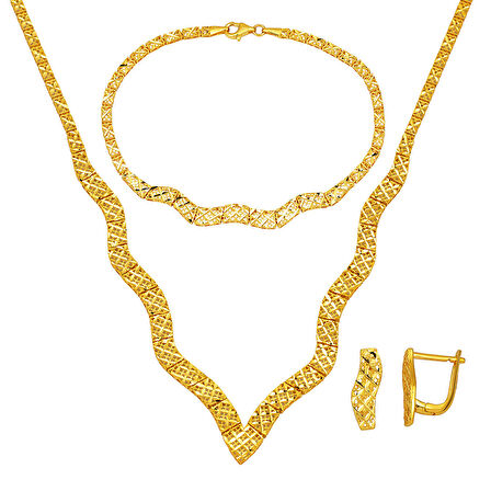 Yaşam Çiçeği Kıvrımlı Altın Düğün Seti