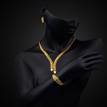 Taşsız Sarkıt Su Yolu Altın Takı Seti