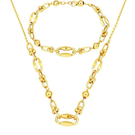 Tiffany Zincirli 14 Ayar Altın Kolye Bileklikli Set