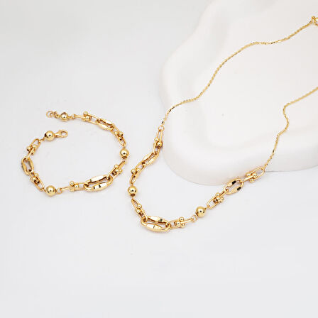 Tiffany Zincirli 14 Ayar Altın Kolye Bileklikli Set