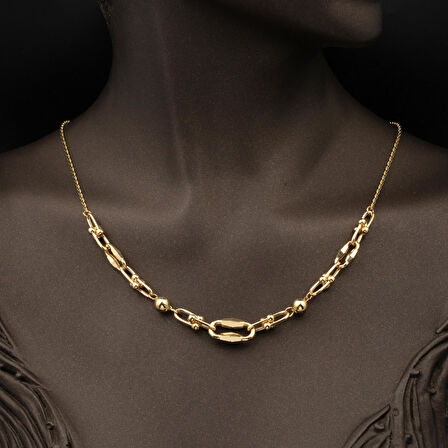 Tiffany Zincirli 14 Ayar Altın Kolye Bileklikli Set
