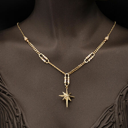 Gurmet Zincirli Kuzey Yıldızı Altın Kolye 14 Ayar