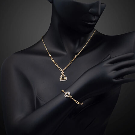 Valentino 14 Ayar Altın Ataç Zincirli İkili Set