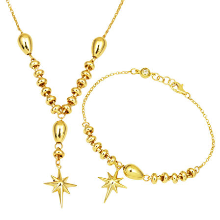 Kuzey Yıldızı 14 Ayar Altın Bileklik & Kolye Set
