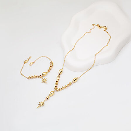 Kuzey Yıldızı 14 Ayar Altın Bileklik & Kolye Set